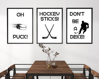 Hockey Wall Art, Set of Three, Wall Decor, Sports Art Prints, Hockey Printable, Puck Wall Art, Digital Download