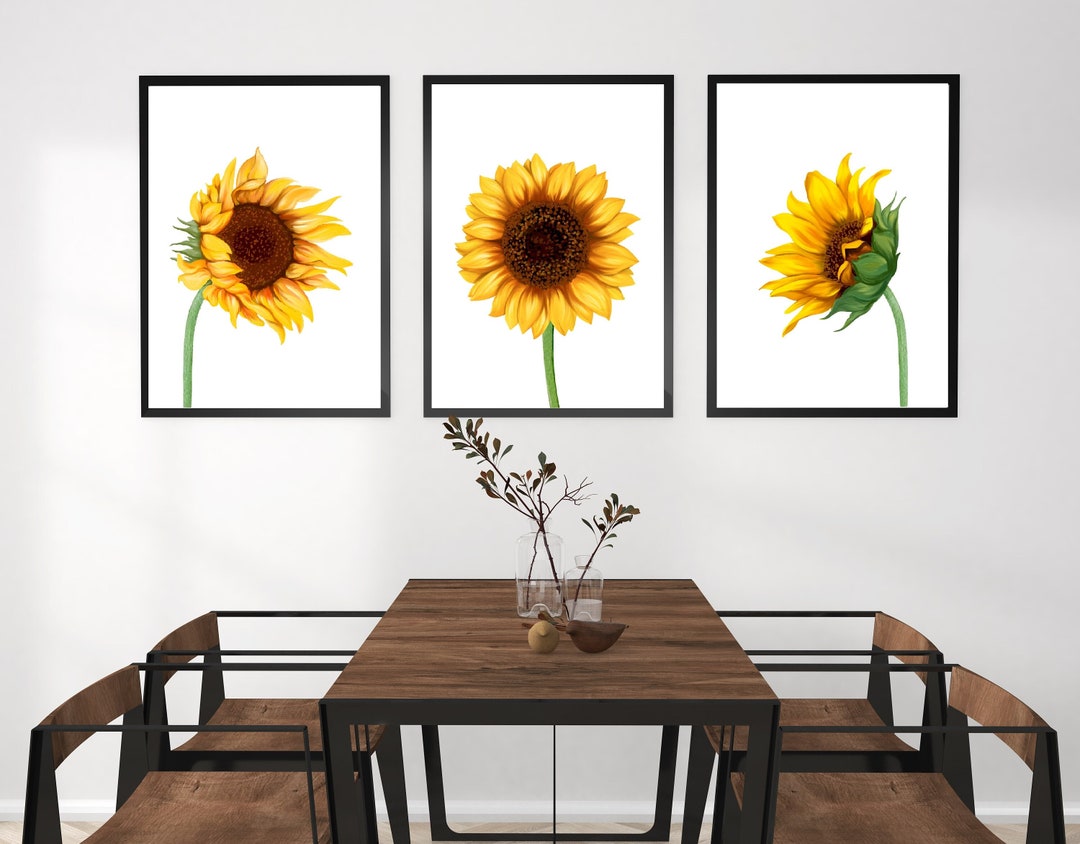 Printable Sunflower Wall Art Set of 3 Botanical Flower Set - Etsy
