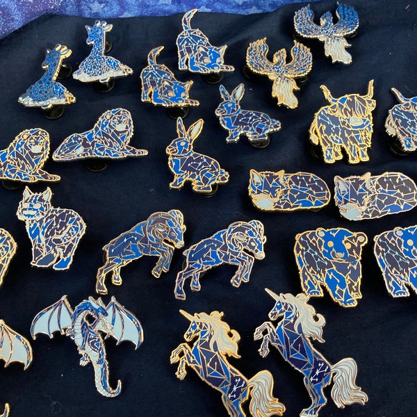 Constellation Animal Hard Enamel Pins - Constellation Pins - Animal Pins -- Star Pins -- Galaxy Pins - Cute Enamel Pins