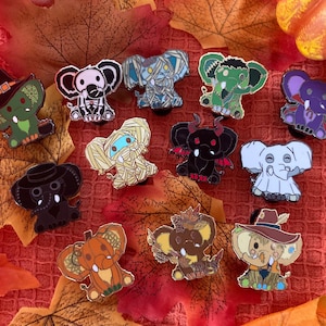 Halloween Spooky Elephant Hard Enamel Pins - Elephant Pins - Spoopy Elephant Pins - Fluffy Elephants - Halloween Enamel Pins