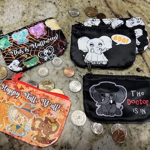 Halloween Coin Purse - Autumn Coin Purse -  Elephant Coin Bag Dice Bag - Halloween - Fall Elephant - Autumn Elephant - Fall Coin Purse