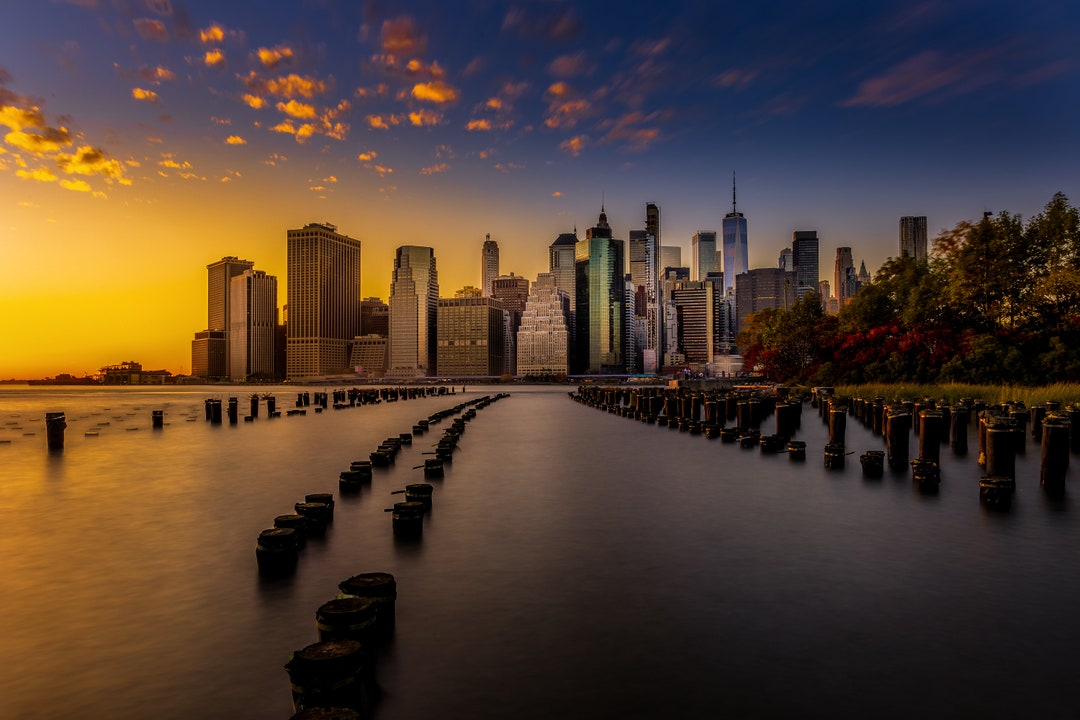 NYC Skyline Sunset Photography: Brooklyn Bridge Park Wall Art - Etsy