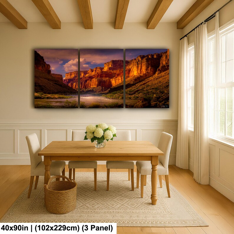 Grand Canyon Sunrise Wall Art: Colorado River Landscape Photography 40x90 Inch (3 Panel)