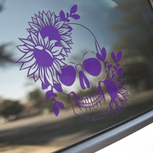 Skull and Sunflower Skeleton Decal - Sticker for Cars, Laptop, Vehicle, Custom.