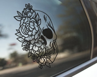 Skull and Roses Skeleton Decal - Sticker for Cars, Laptop, Vehicle, Custom.
