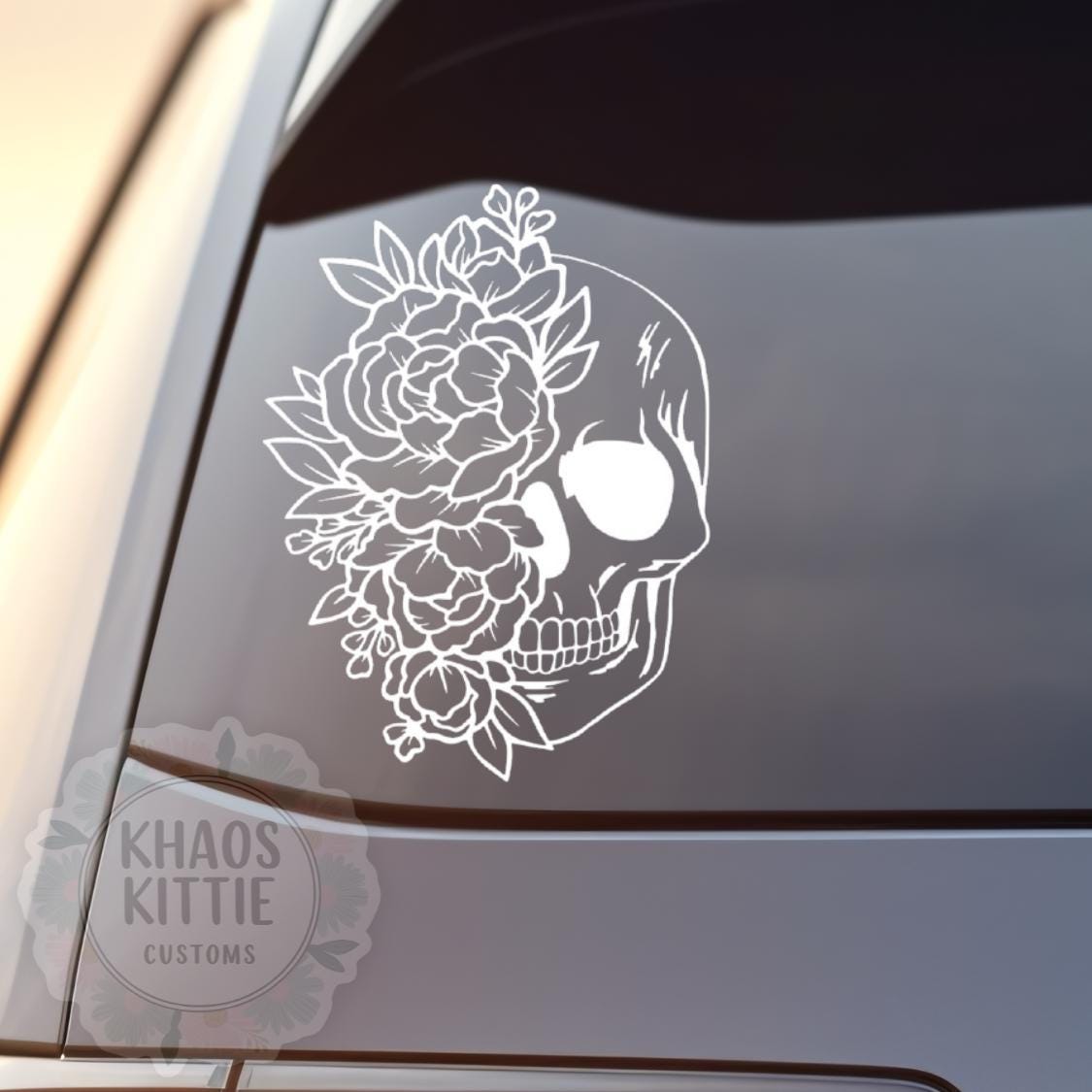 4-Pack 2.20" (56mm) Skull & Red Rose Wheel Center Cap Stickers – Aluminum Decals