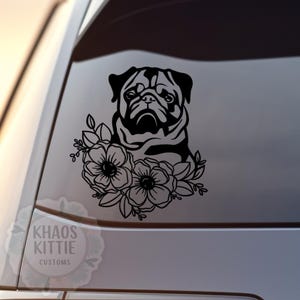 Floral Pug Decal - Sticker for Cars, Laptop, Cups