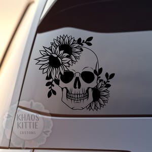 Skull and Sunflower Skeleton Decal - Sticker for Cars, Laptop, Vehicle, Custom.
