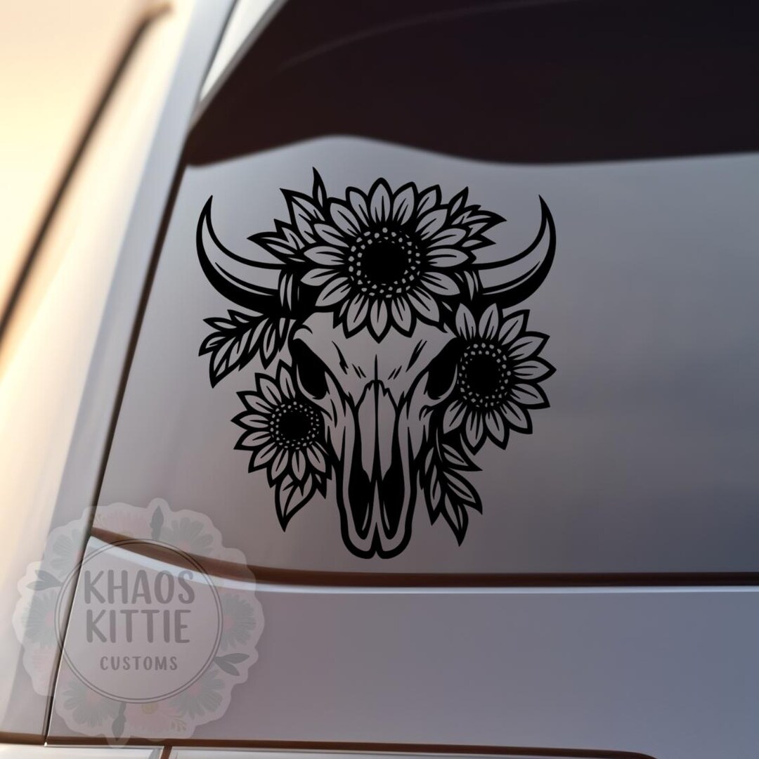 Sunflower & Bull Skull Decal - Sticker for Cars, Laptops, Drinkware - Etsy