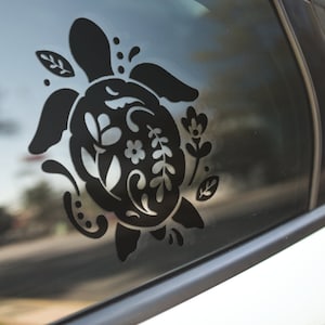 Hawaiian Turtle and Flowers - Sticker for Cars, Laptop, Vehicle, Custom.