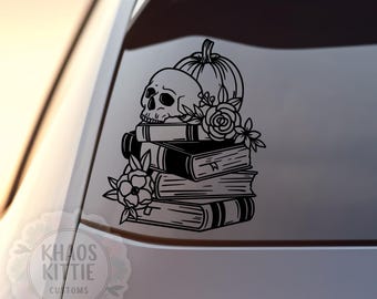 Skull with Books & Flowers Decal - Sticker for Cars, Laptop, Truck, Custom.