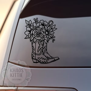 Cowboy Boot & Flowers Decal - Sticker for Cars, Laptop, Vehicle, Custom.