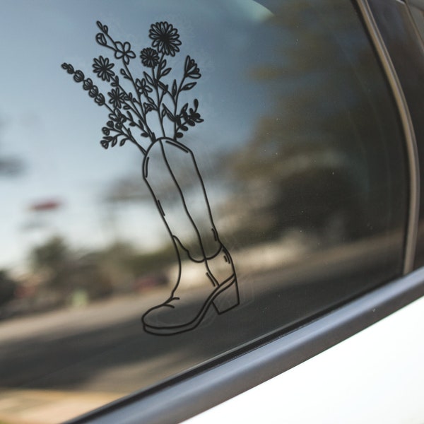 Cowboy Boot & Flowers Decal - Sticker for Cars, Laptop, Vehicle, Custom.