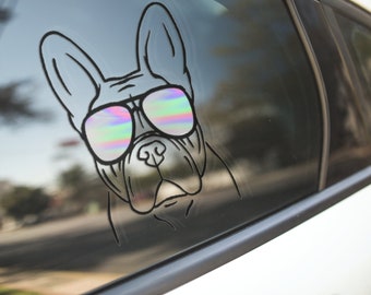 Holographic French Bulldog Custom Color Shades Decal  - Sticker for Cars, Laptop, Vehicle, Custom.