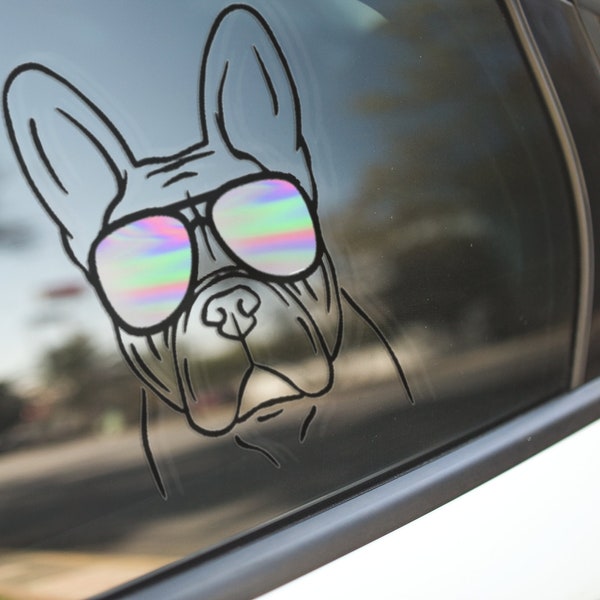 Holographic French Bulldog Custom Color Shades Decal  - Sticker for Cars, Laptop, Vehicle, Custom.