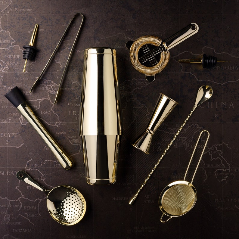 DEBS Boston Cocktail Shaker Set, Premium Cocktail Shaker Set, Cocktail kit, bar Set, Bar Shaker, Cocktail Maker Kit, Bartender, Barware Gold