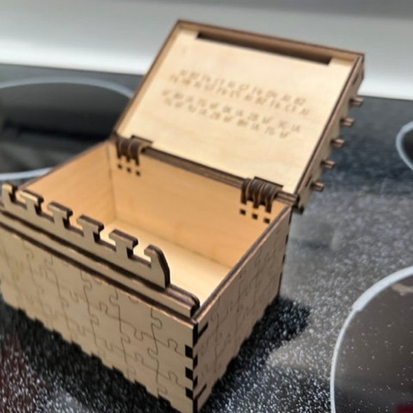 Andy's 42 Move Puzzle Box, lasercut file, 3D Puzzle, vector, laser cut, glowforge, lightburn, xtool D1, .ai, .dxf, .svg, .lbrn2