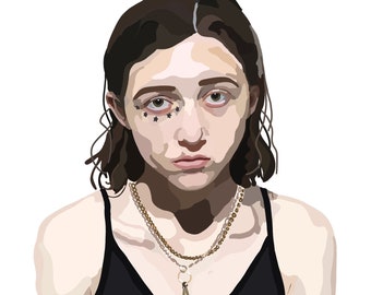 May include: A woman with dark brown hair wearing a black tank top and two gold necklaces. She has a star tattoo under her eye.