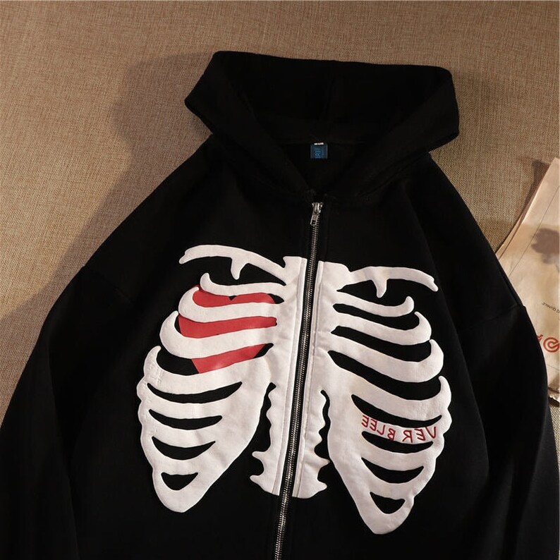Skeleton Y2K Zip up Hoodie Streetwear Fashion Etsy