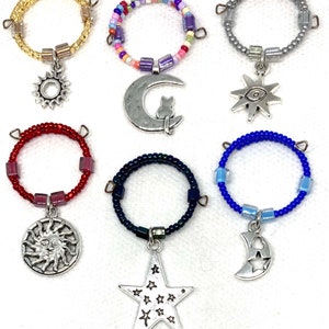 Celestial-Themed Beaded Wine Glass Charms - Choice of Quantity Set