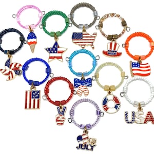 Patriotic Themed Beaded Wine Glass Charms - Choice of Quantity Set