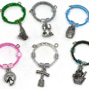 Wine-Themed Beaded Wine Glass Charms - Choice of Quantity Set