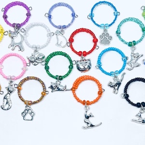 Cat-Themed Beaded Wine Glass Charms - Choice of Quantity, Custom Option