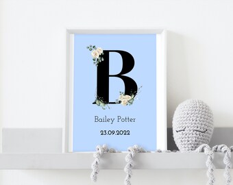 Personalised, Baby Name Print, New born, Baby Gift, Nursery wall art, Keepsake gift