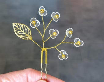 Gold Flower Hair Pin | Bridal Hair Accessory | Wedding Hairpiece | Bridesmaid Gift | Handmade Hairpin