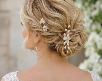 Bridal Hair Pin Set, Pearl Flower Hair Pins, 3 Piece Wedding Hair Accessories, Bridal Hair Pins, Bridesmaid Hair Pins