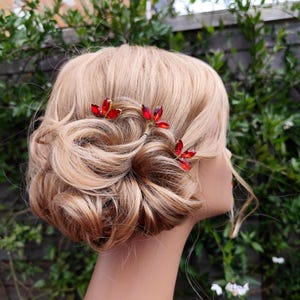 Red Crystal Hair Pins Set of 3 For Bridesmaid,Prom,Wedding