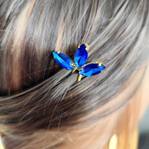 Set of 3 Sapphire Blue Crystal Hair Pins - Elegant Wedding Hair Accessories-Royal Blue Crystal Hair Pins Set/Gold Wedding/Something Blue
