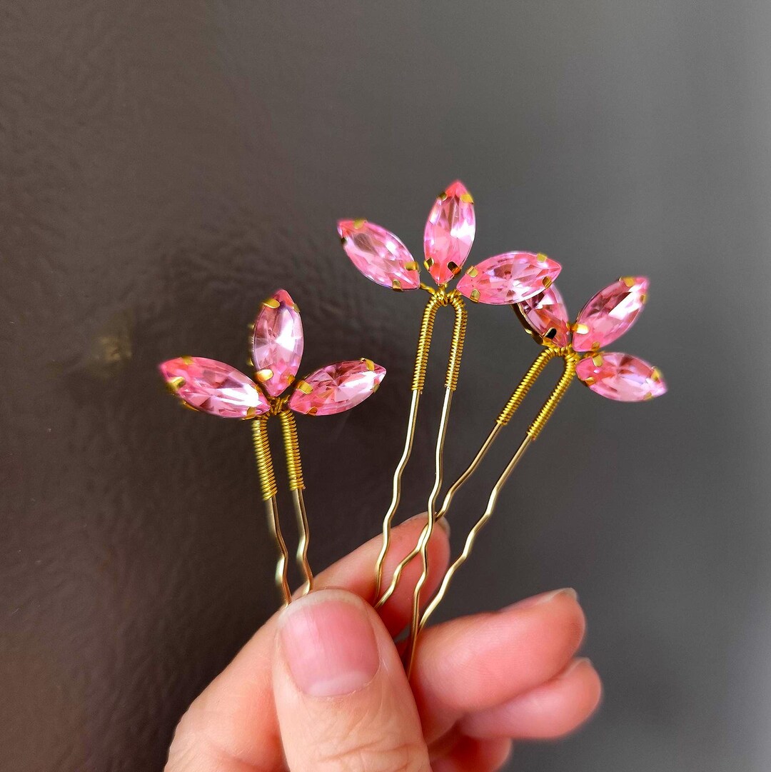 Blush Pink Hair Pins Set of 3 – Bridal & Wedding Hair  display picture 3