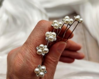 Pearl Hair Pins Set of 6, Bridal Hair Accessories, Wedding Hair Pins, Bridesmaid Pearl Hair Pins, Gold Silver Hair Pins