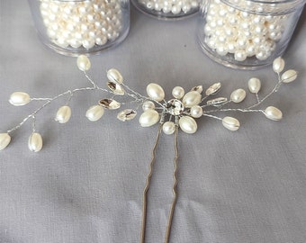 Silver Pearl Wedding Bridal Hair Pin