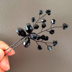 Black Hair Pins – Gothic Wedding Hair Clip, Black Fascinator, Halloween Hair Piece, Mother of the Bride, Clip for Goth Hair Style