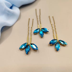 Bridal Hair Pins Set of 3 – Blue Crystal Hair Accessories for Wedding, Bridesmaid, Prom, Special Occasion – Something Blue Hairpiece