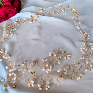 Crystal and Pearl Hair Vine for wedding/Gold Hair Vine/Pearl Hair Vine/Baby&#39;s breath Hair/Hair Vine Bridal/Wedding Hair Accessories