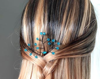Something Blue Wedding Hair Pins - Blue Crystal Bridal Hair Accessories - Handmade Hair Pins for Brides & Bridesmaids (Set of 2)