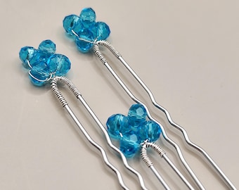 Something Blue Wedding Hair Pins - Blue Crystal Bridal Hair Accessories - Handmade Blue Hair Pins for Brides Bridesmaids-Mother of the Bride