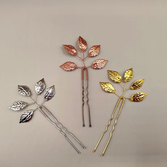 Copper Leaf Hair Clip Copper Leaf Hair Clips: Electroformed Hair Jewelry Set - Etsy main image 3