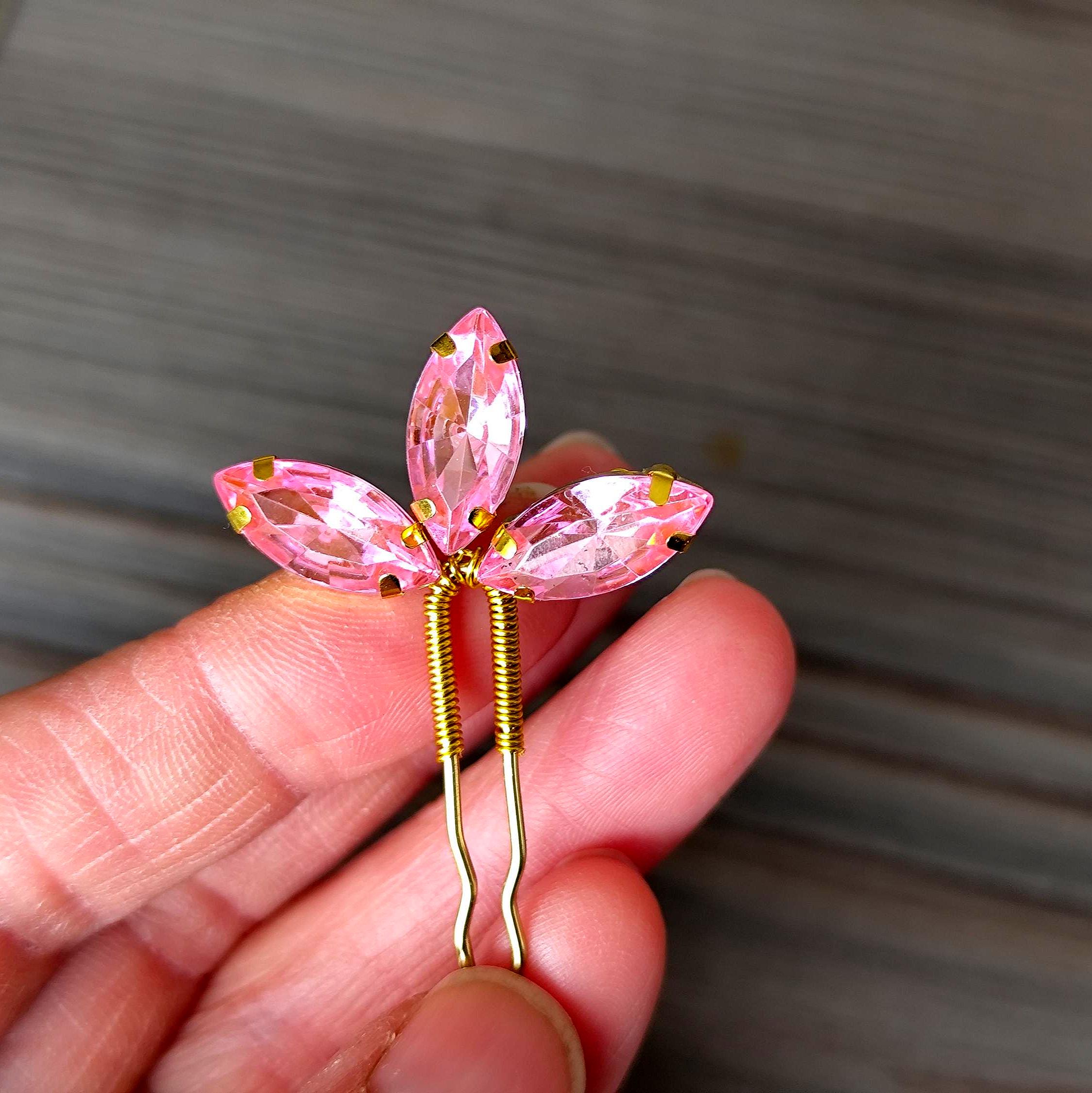 Delicate Pink Floral Hair Comb and Pins Set - Women Accessories set of 3 Beavorty 1 Set Comb Set Flower Bridal Combs Women Flower  main image 4