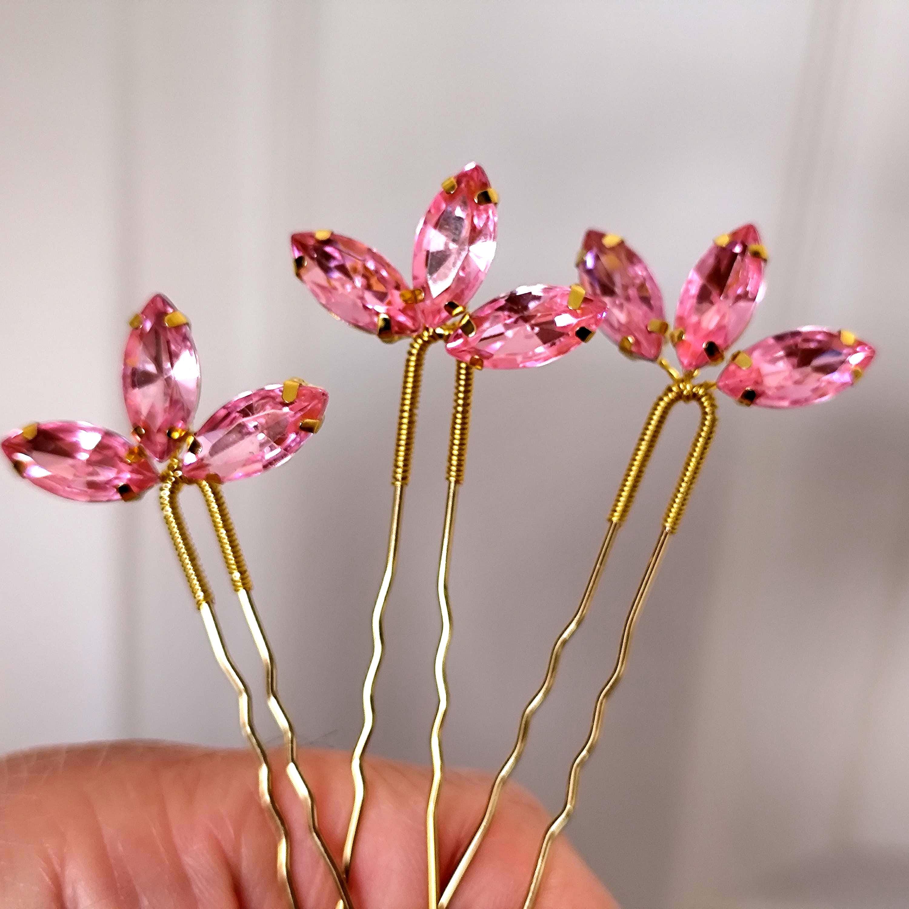 Delicate Pink Floral Hair Comb and Pins Set - Women Accessories set of 3 Beavorty 1 Set Comb Set Flower Bridal Combs Women Flower  main image 2