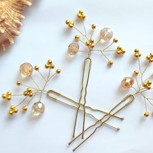 gold wire wedding hair/gold hair accessories/gold hair piece/gold crystal beads /gold hair clip/gold hair pins/Gifts for mother of brides