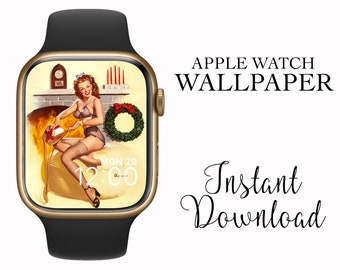 Elvgren - Pinup in Front of Fireplace - Apple Watch Face Wallpaper - Christmas