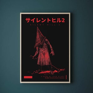 Silent Hill 2 Game Poster - Character set on a black background with a mixture of Japanese and English text in red. Available in A5, A4, A3 & A2.