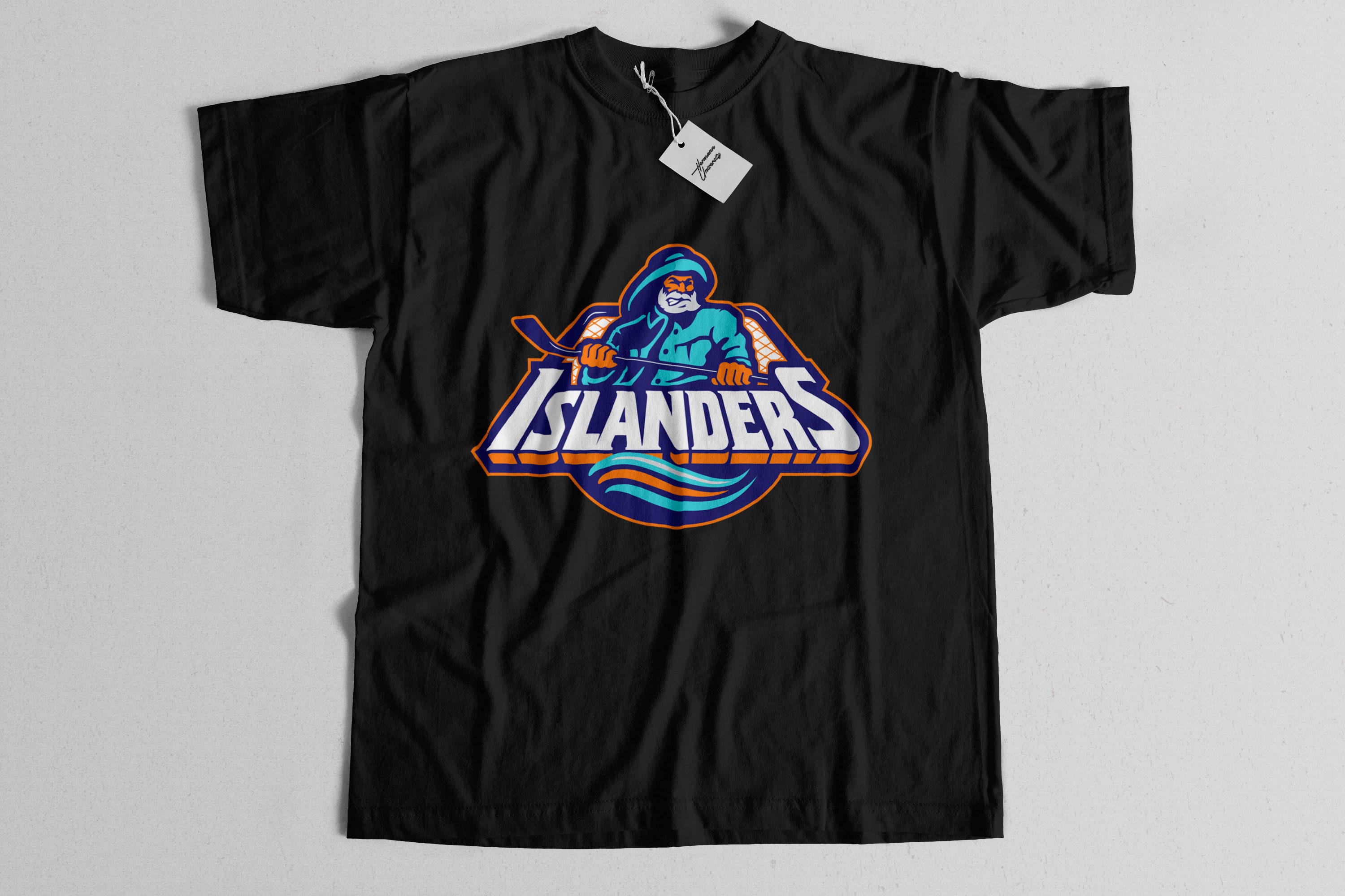 Vintage Starter New York Islanders Fisherman NHL Mens T-shirt Size L White