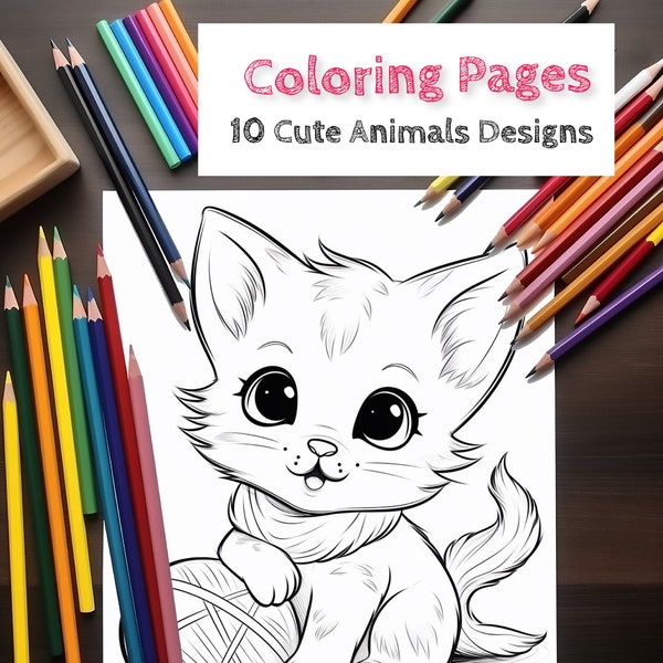 10 Cute Animal Designs| Children's Coloring Pages, simple coloring designs, cute animal coloring book, dowloadable coloring page