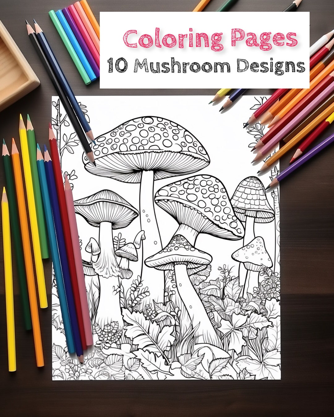 10 Mushroom Coloring Designs Coloring Book, Adult Coloring, Stoner ...