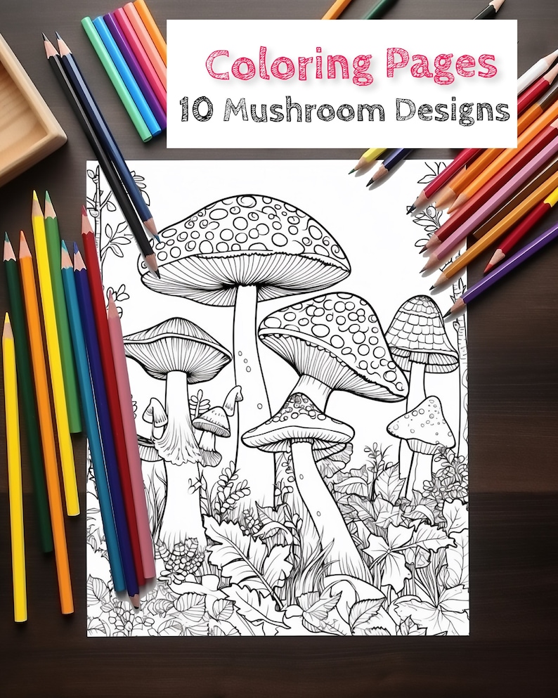 10 Mushroom Coloring Designs Coloring Book, Adult Coloring, Stoner ...